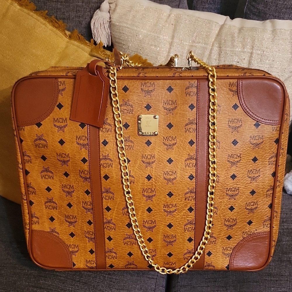 MCM Cognac Visetos Weekender Bag Vintage Made In Germany Unbranded Chains Added